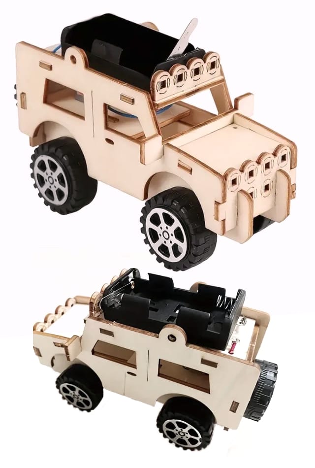 Electric Jeep Wooden Car Kit Mechanical Vehicle DIY 3D – Pop
