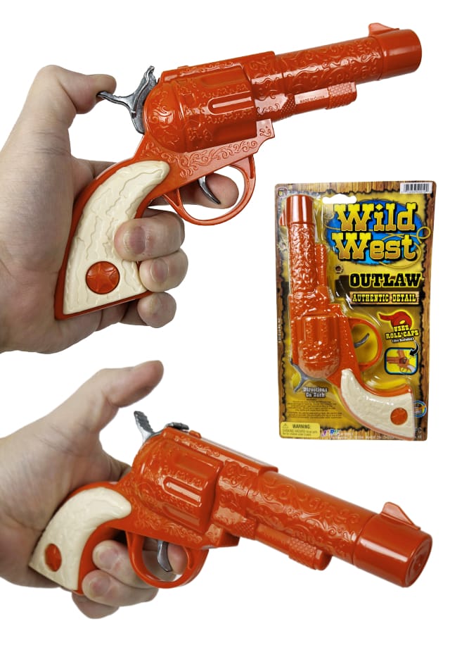Pop Roll Revolver Outlaw Revolver Cap Gun : Orange Plastic : Paper Roll Caps – Pop Top Toys