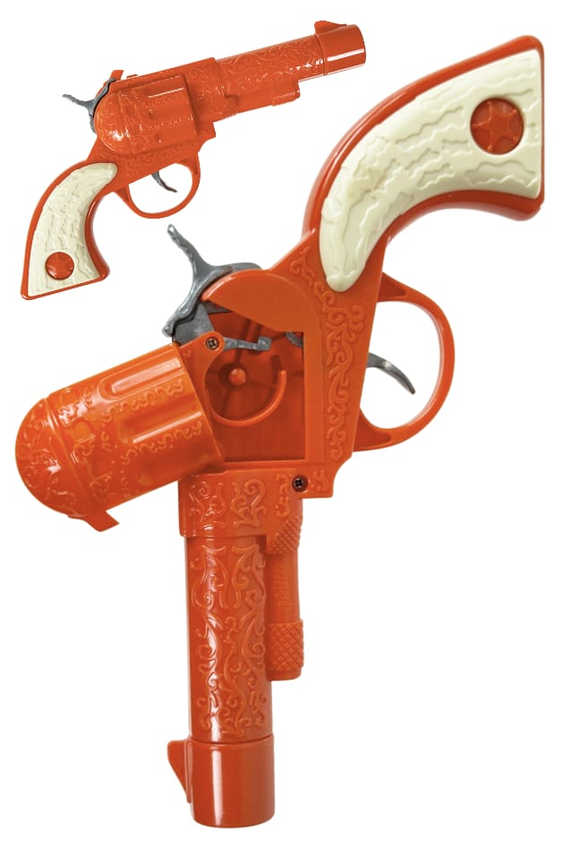 Outlaw Revolver Cap Gun : Orange Plastic : Paper Roll Caps – Pop Top Toys
