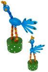 Blue Peacock Wooden Thumb Push Puppet Toy