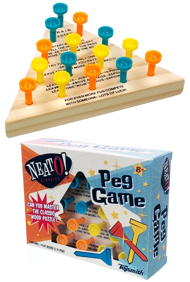 Triangle Peg Game Tricky Solitaire 15 Pegs Wood Cracker Barrel Pop Top Toys