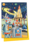 Robots Space Port Holiday Greeting Card | poptoptoys.