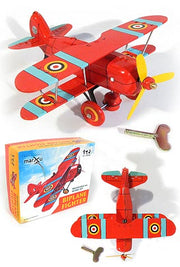 Red Biplane Wind Up Tin Toy | poptoptoys.
