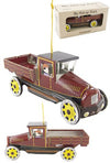 Maroon Pickup Truck Ornament Tin Toy | poptoptoys.